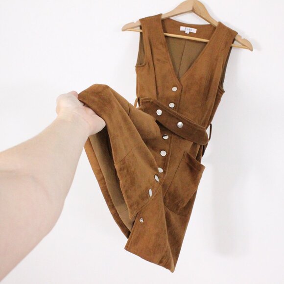 *Evie Faux Suede Sleeveless Button Up Mini Dress - Picture 5 of 6